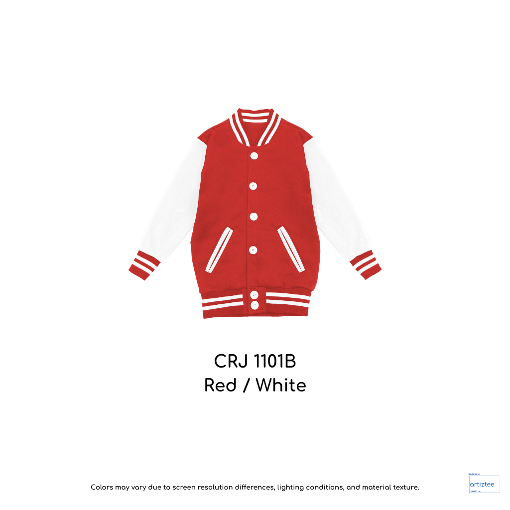 Kid Varsity Jacket Snap Button - Unisex | Red/White | CRJ1101B | Artiztee