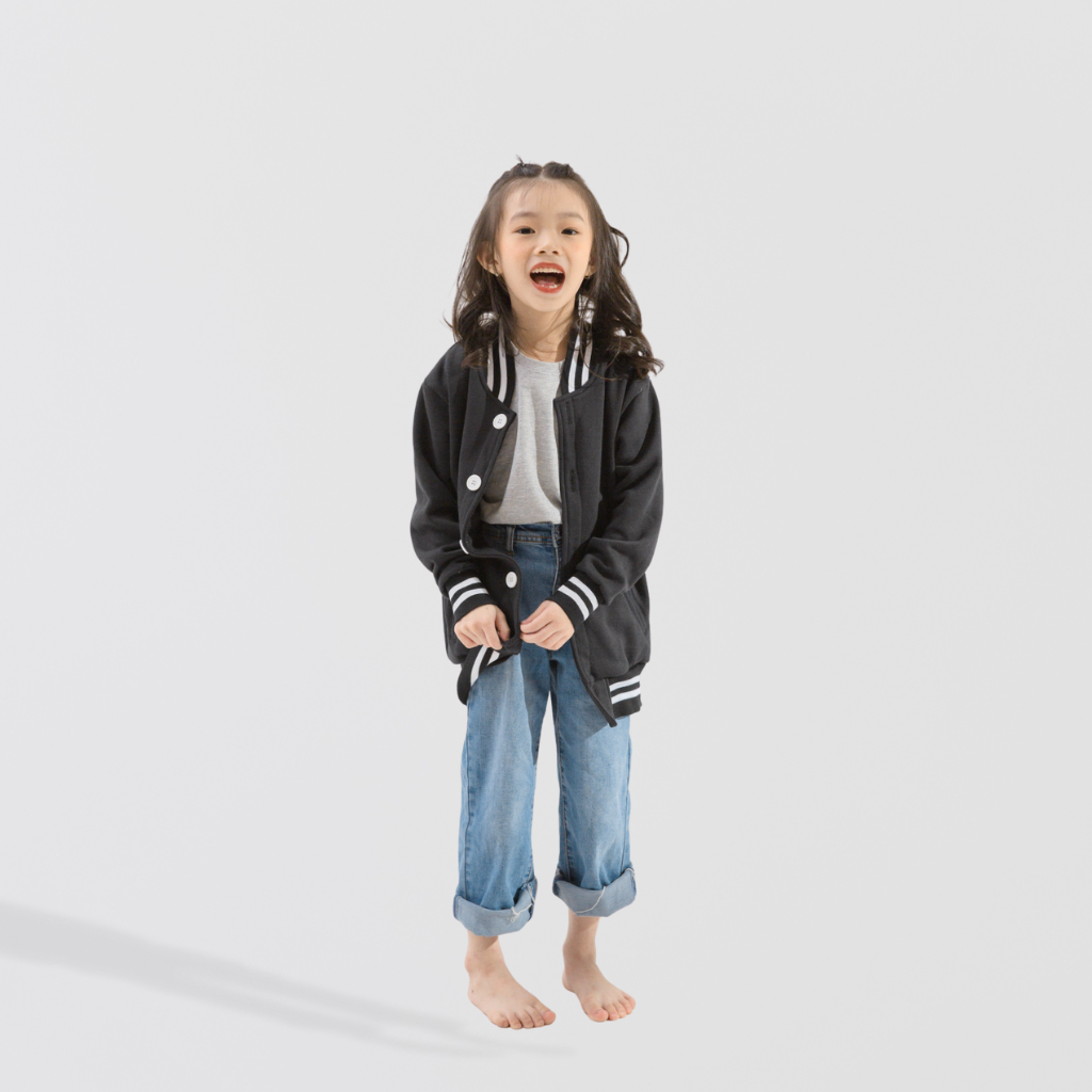 Kid Varsity Jacket Snap Button - Unisex | Navy White Girl Model | CRJ1104B | Artiztee