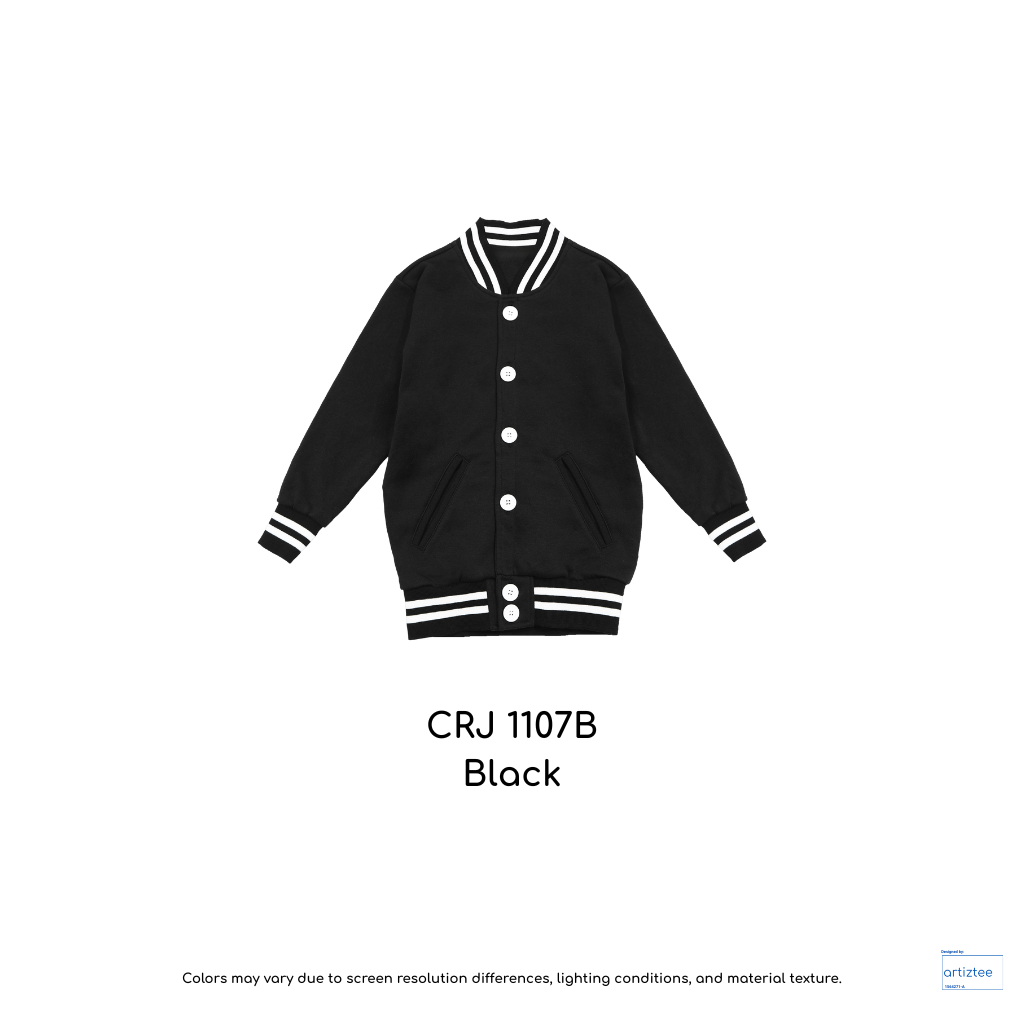 Kid Varsity Jacket Snap Button - Unisex | Black | CRJ1107B | Artiztee