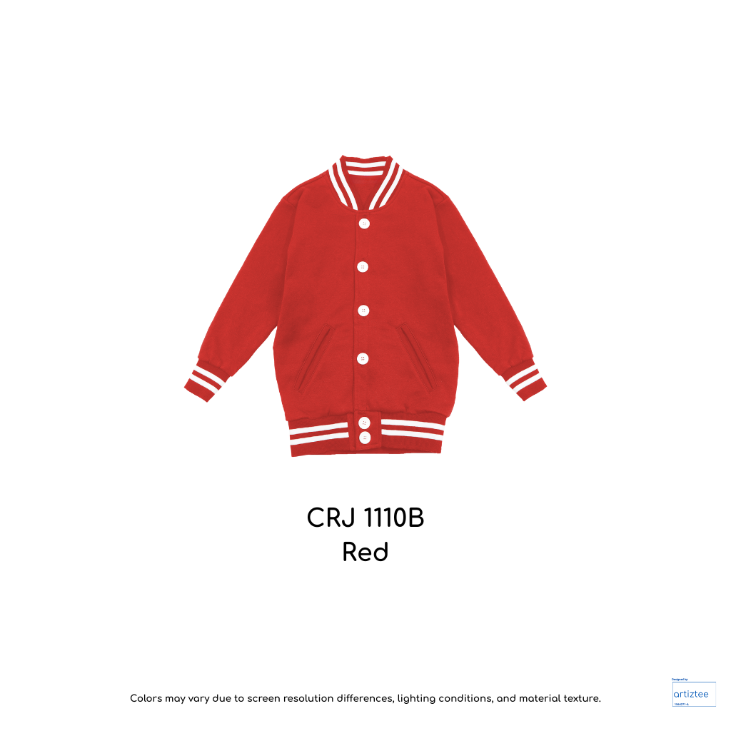 Kid Varsity Jacket Snap Button - Unisex | Red | CRJ1110B | Artiztee