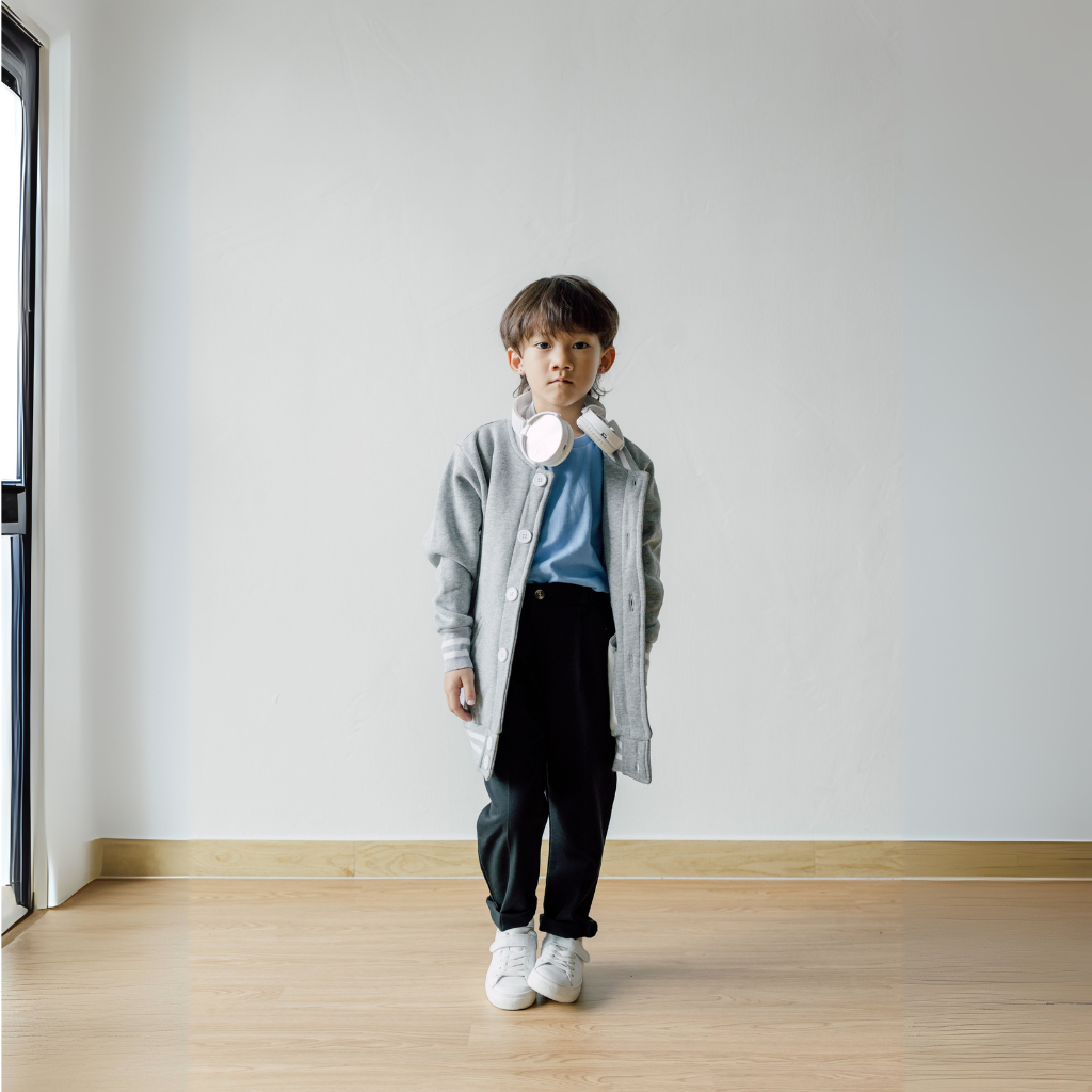 Kid Varsity Jacket Snap Button - Unisex | Sport Grey Boy Model | CRJ1112B | Artiztee