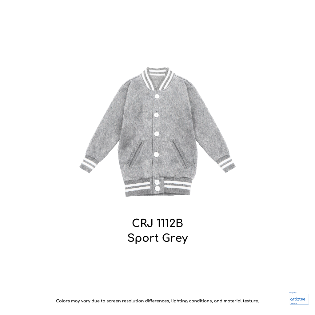 Kid Varsity Jacket Snap Button - Unisex | Sport Grey | CRJ1112B | Artiztee