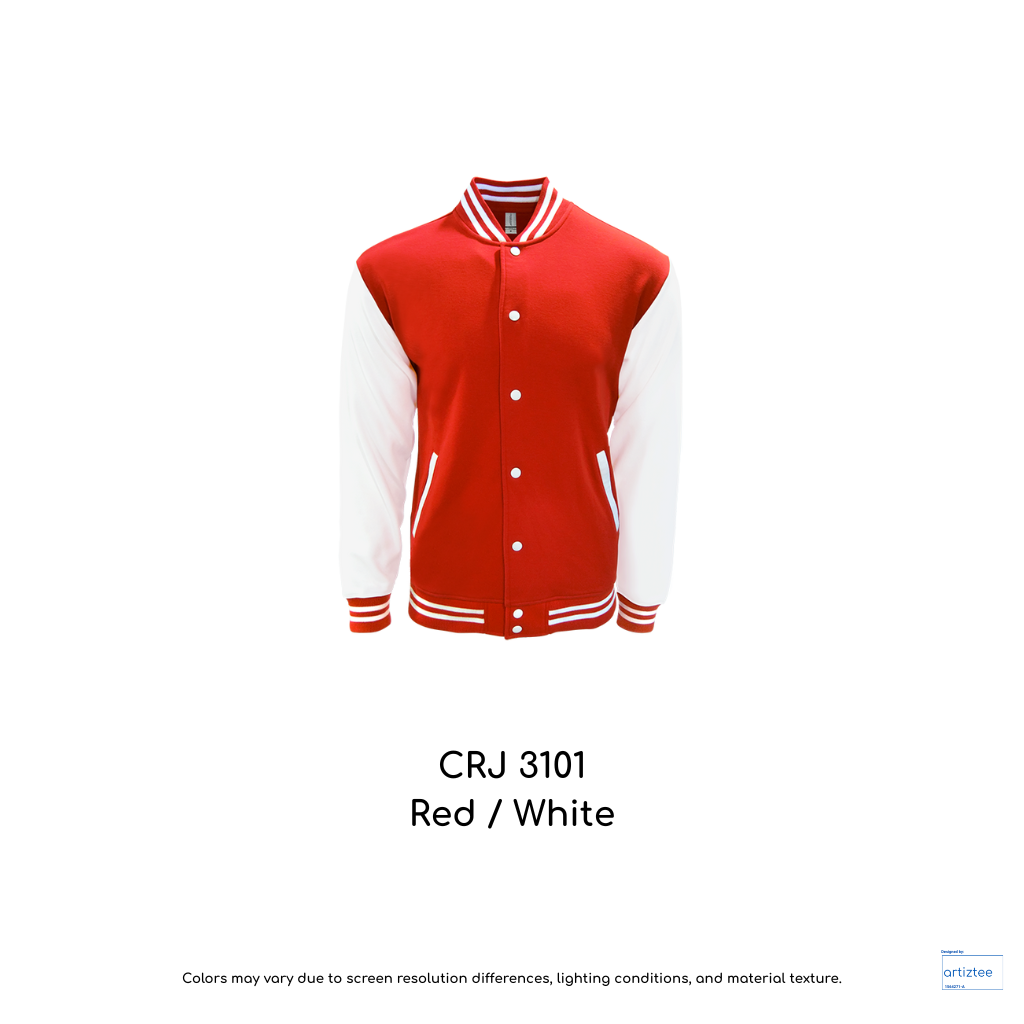 Varsity Jacket Snap Button - Unisex | Red/White | CRJ3101 | Artiztee