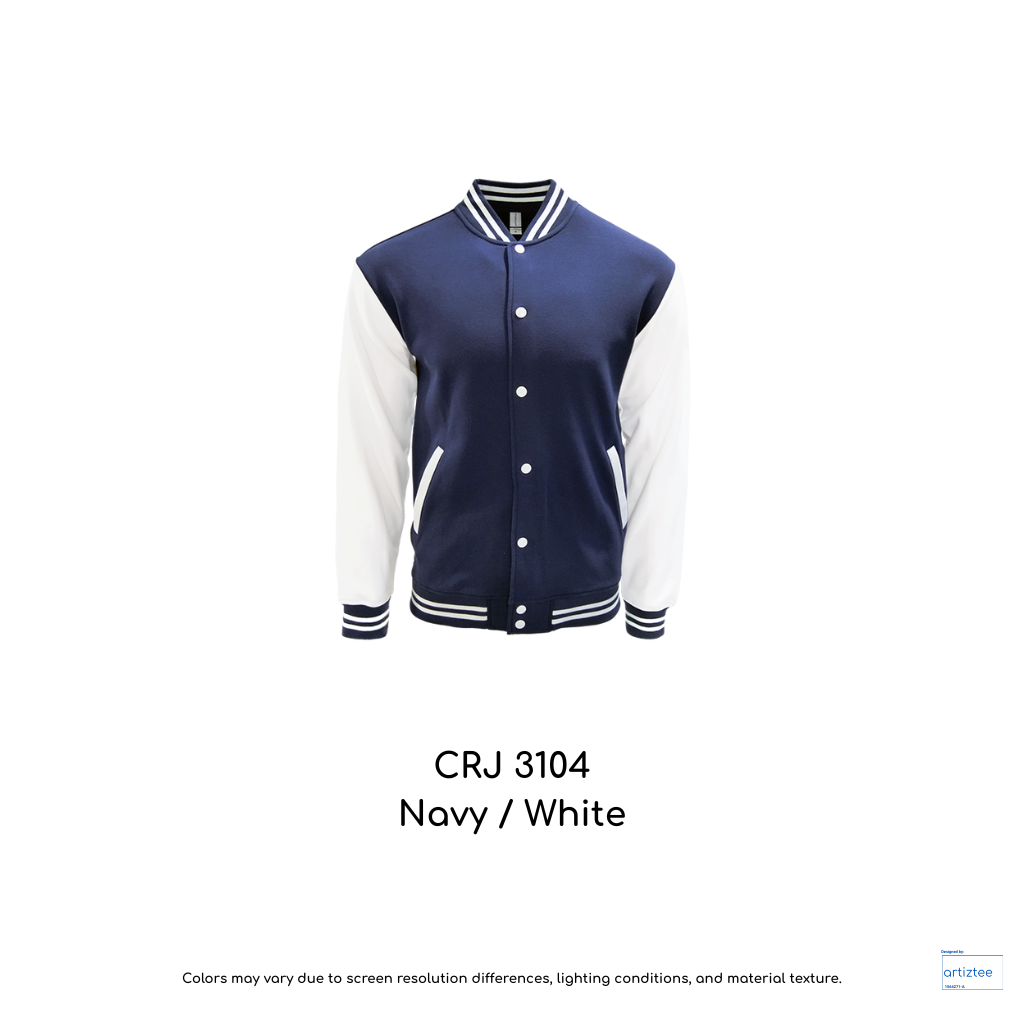 Varsity Jacket Snap Button - Unisex | Navy/White | CRJ3104 | Artiztee