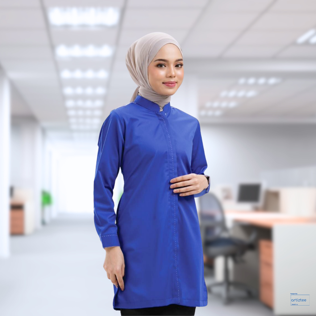 Corporate Uniform FC-1023 Muslimah Long Sleeves Royal Blue White