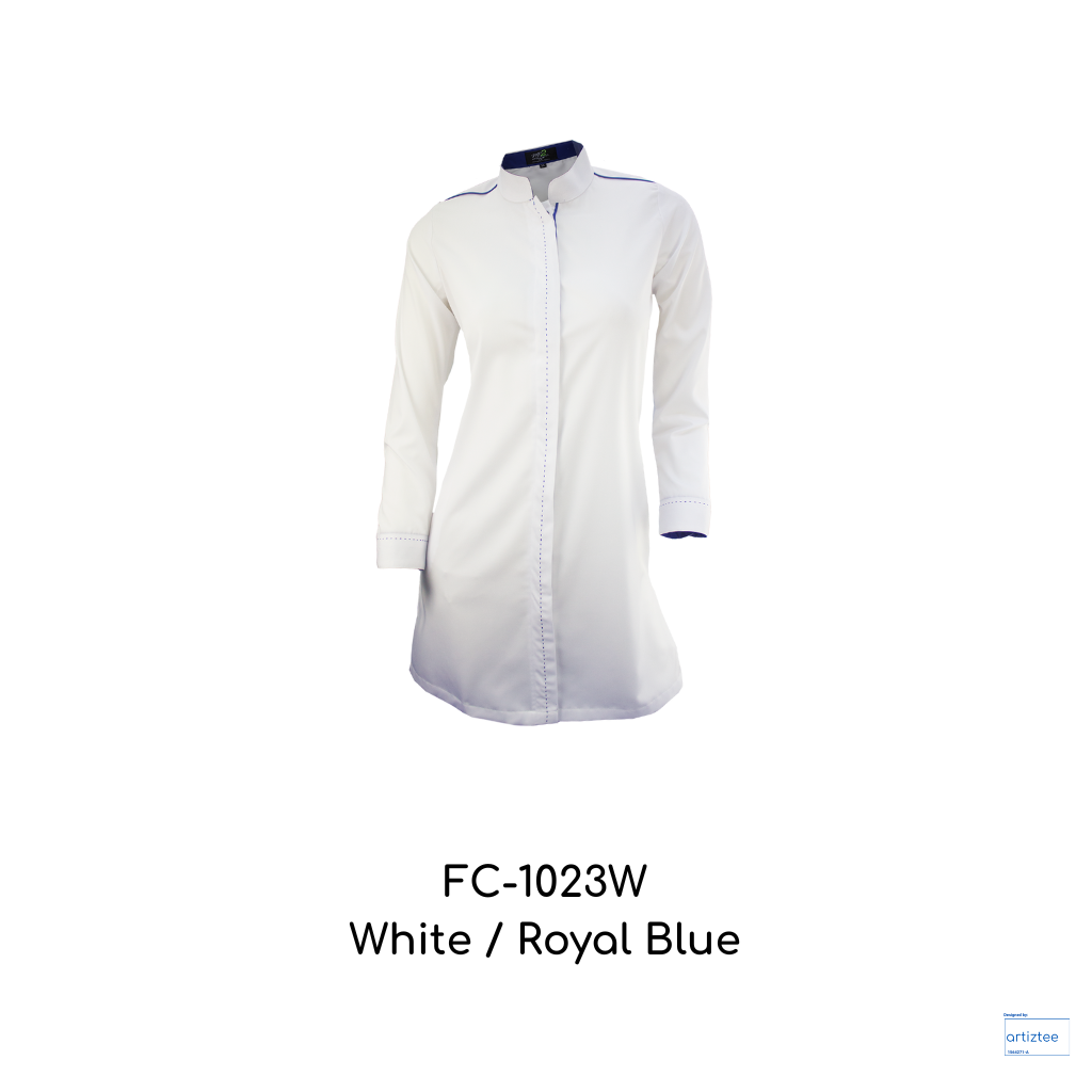 Corporate Uniform Muslimah Long Sleeves FC-1023W White Royal Blue