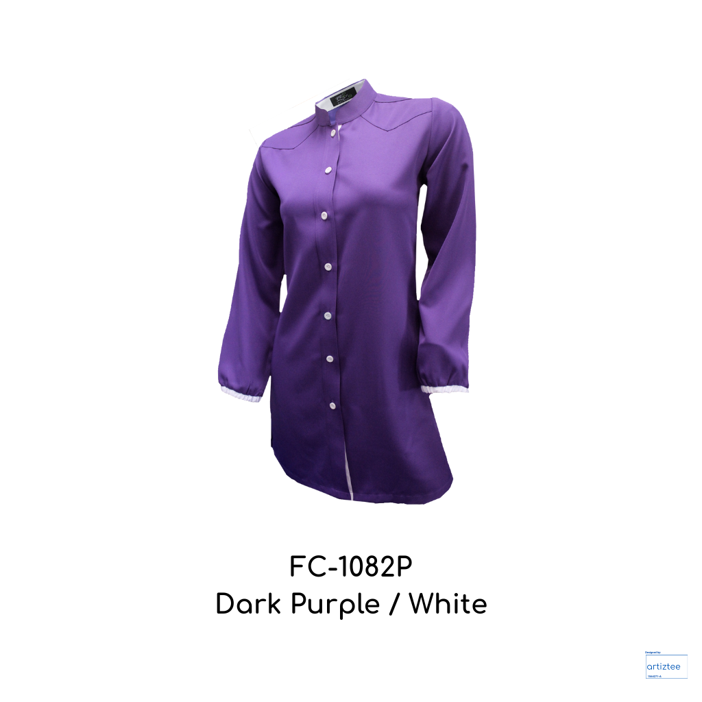 Corporate Uniform Muslimah Long Sleeves FC-1082P Dark Purple White