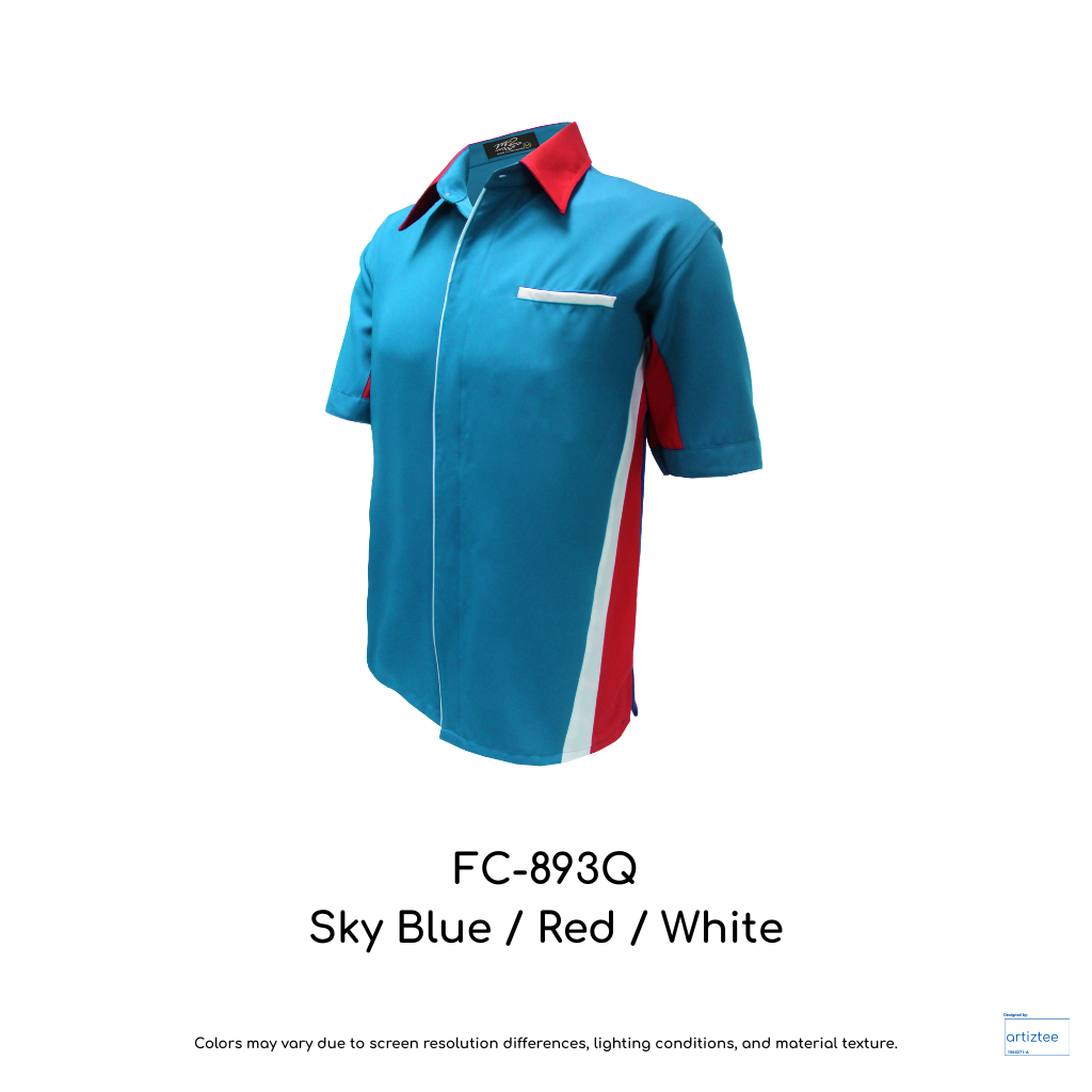 Corporate Uniform FC-893Q Unisex Short Sleeves Sky Blue Red White