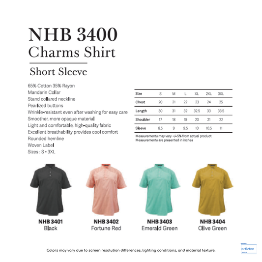 NHB3400 Olive Green Shirt - Charms Short Sleeve Unisex 120gsm Artiztee Collection Size Chart