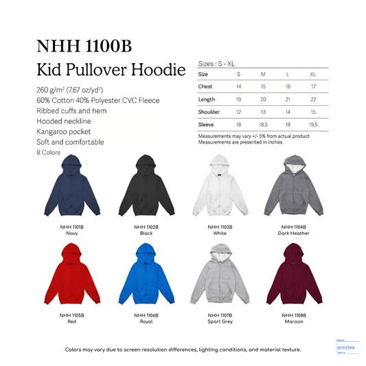 Kid Hoodie Pullover - Unisex | Collection Size Chart | NHH1100B | Artiztee