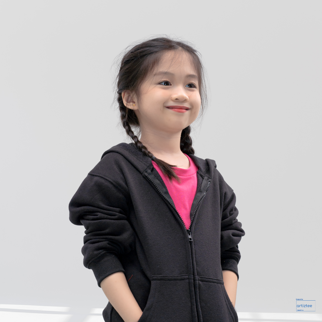 Kid Hoodie Full Zip - Unisex | Black Model | NHH1200B | Artiztee