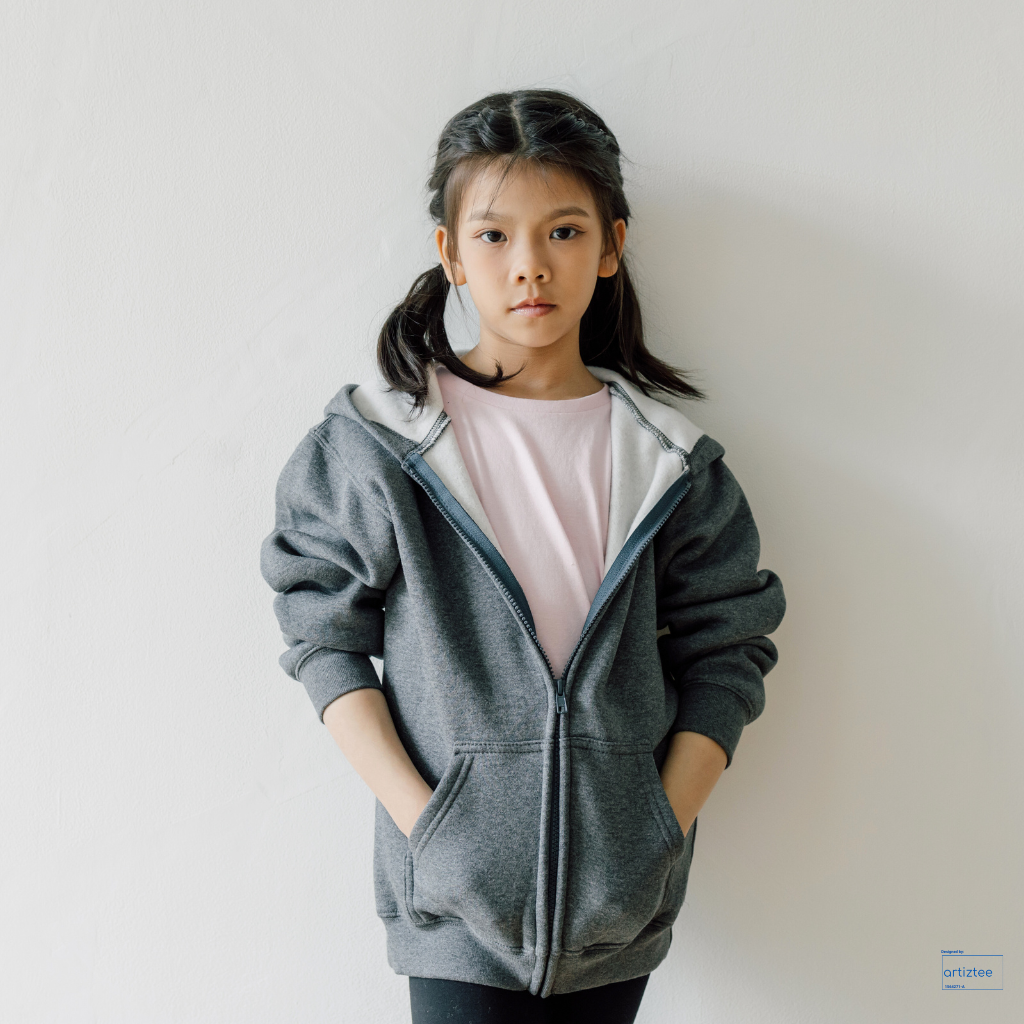 Kid Hoodie Full Zip - Unisex | Sport Grey Model | NHH1200B | Artiztee