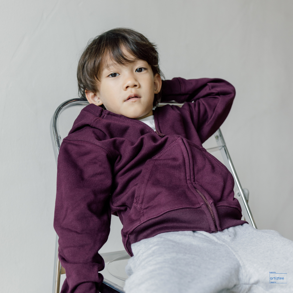 Kid Hoodie Full Zip - Unisex | Maroon Model | NHH1200B | Artiztee