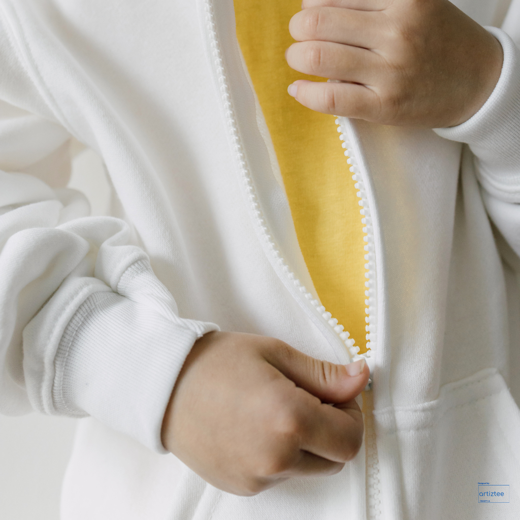 Kid Hoodie Full Zip - Unisex | White Girl Model | NHH1200B Cotton Polyester | Artiztee