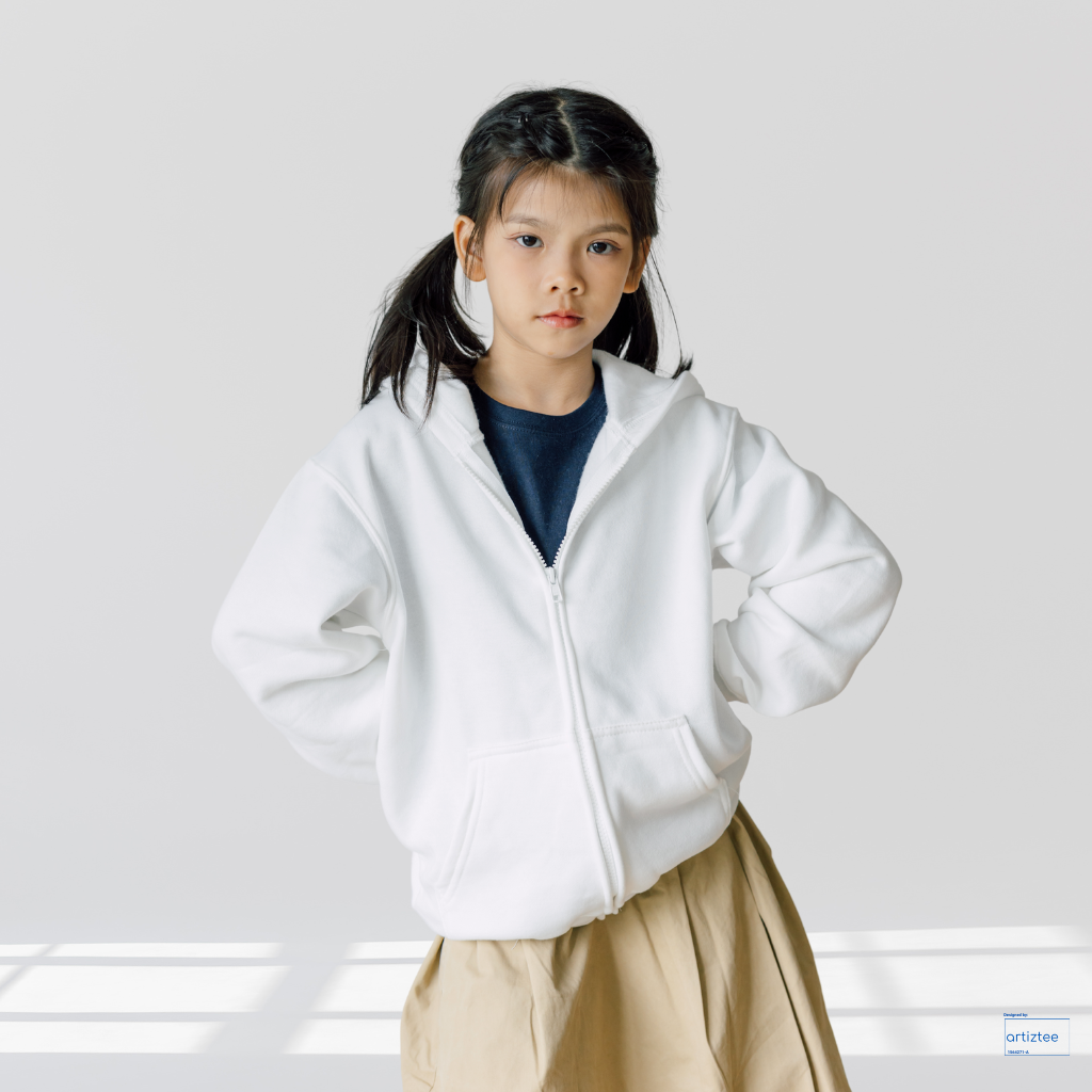 Kid Hoodie Full Zip - Unisex | White Girl Model | NHH1200B | Artiztee
