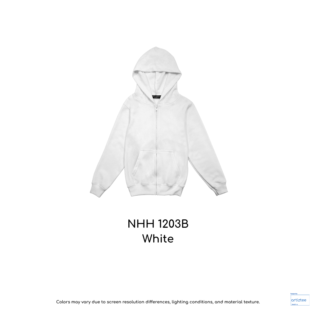 Kid Hoodie Full-Zip – Unisex White | NHH1203B | Artiztee