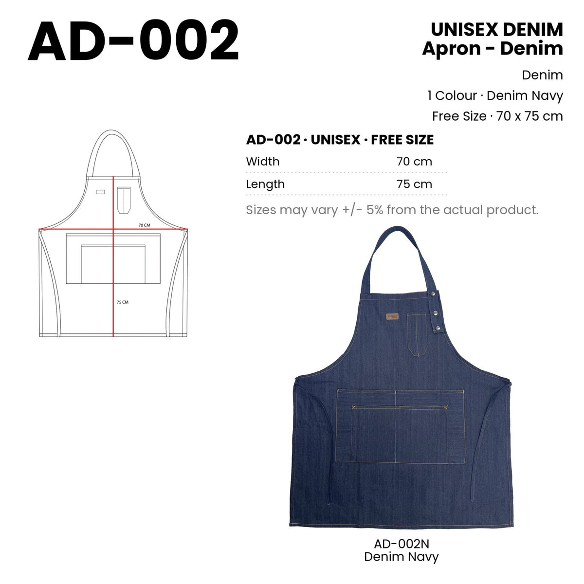 AD-002 size chart and colourway with code and name