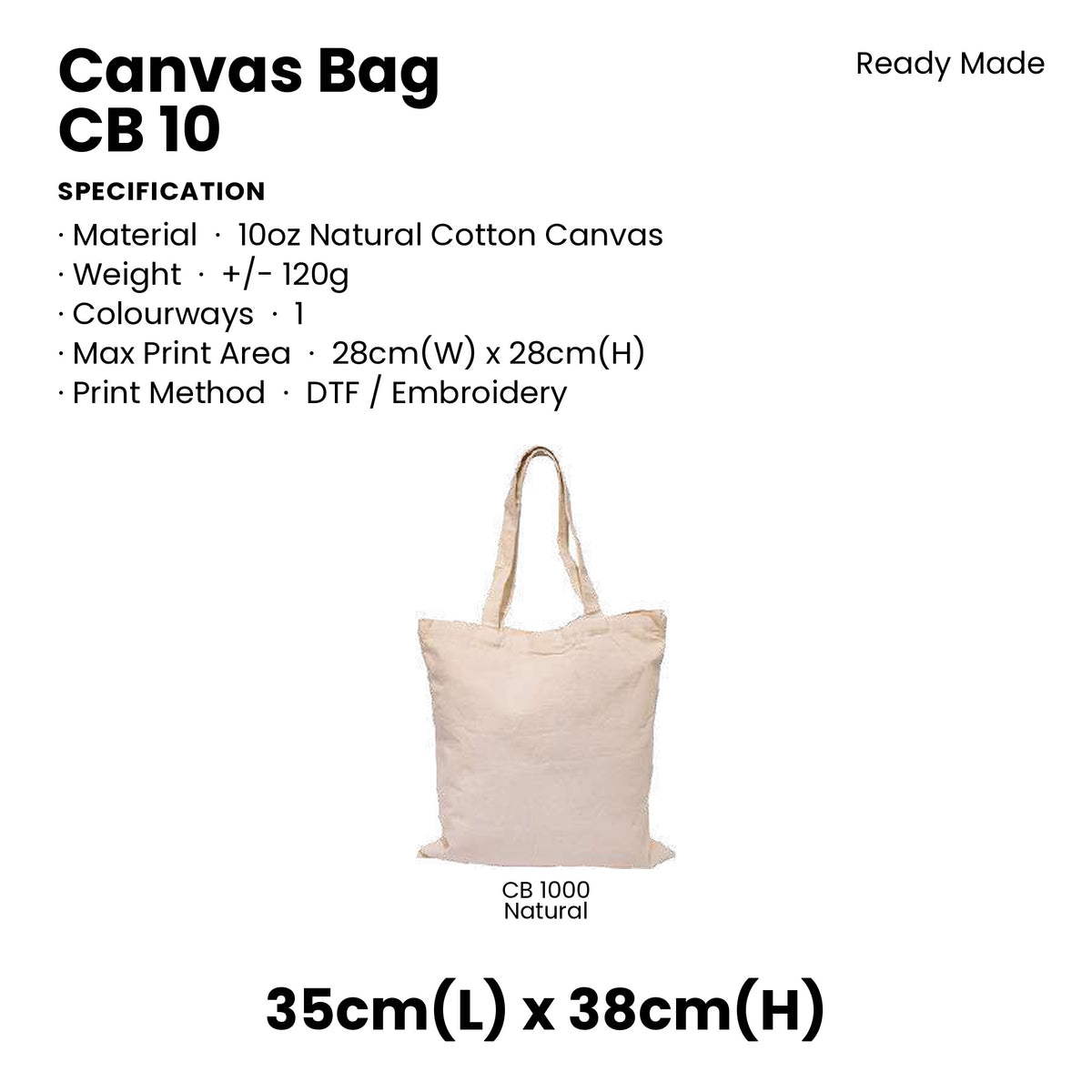 Canvas Bags - 10oz Natural Cotton Canvas Bags | CB10 | Specification and colour range | Artiztee