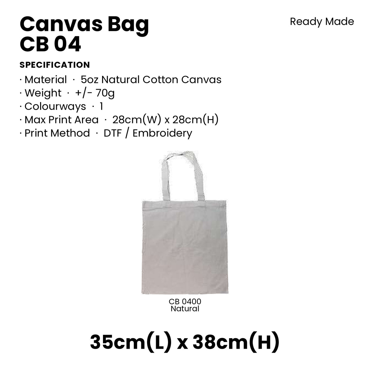 Canvas Bags - 5oz Natural Cotton Canvas Bags | CB04 | Specification and colour range | Artiztee