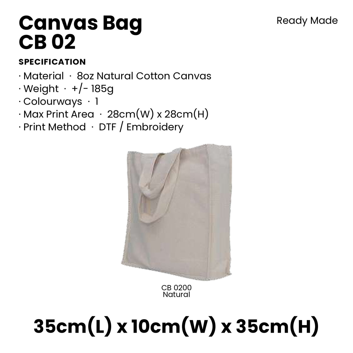 Canvas Bags - 8oz Natural Cotton Canvas Bags | CB02 | Specification and colour range | Artiztee