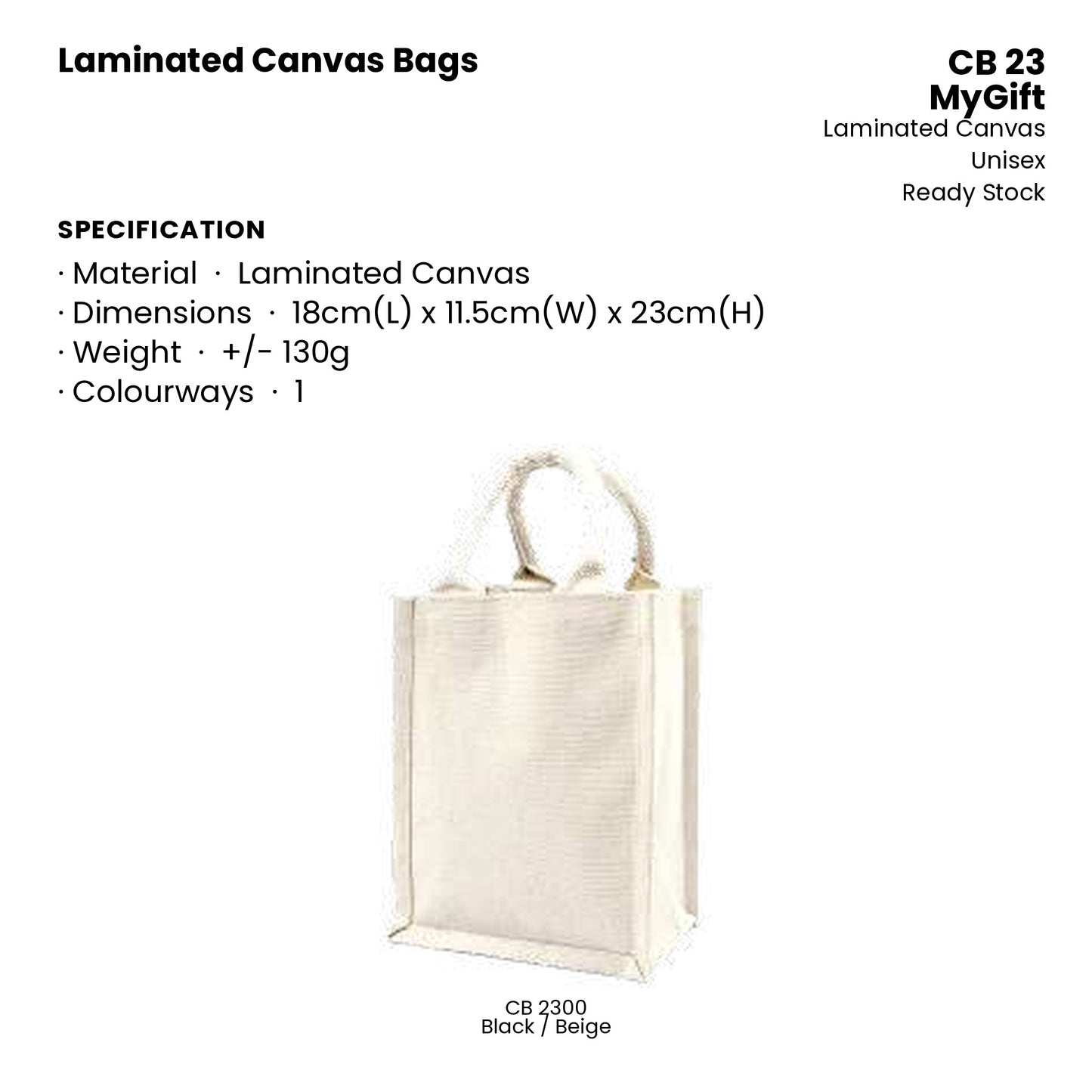 Canvas Bags - Laminated Canvas Bags | CB23 | Specification and colour range | Artiztee