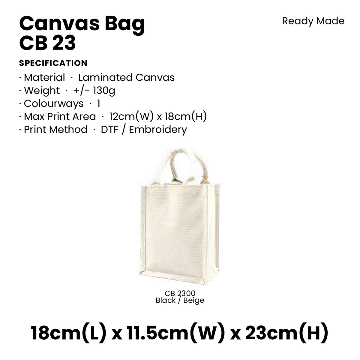 Canvas Bags - Laminated Canvas Bags | CB23 | Specification and colour range | Artiztee