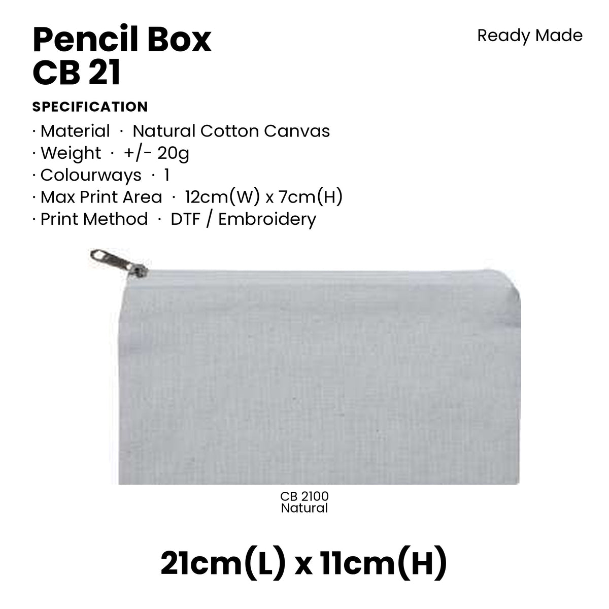 Canvas Pencil Box - Natural Cotton Canvas Pencil Box | CB21 | Specification and colour range | Artiztee