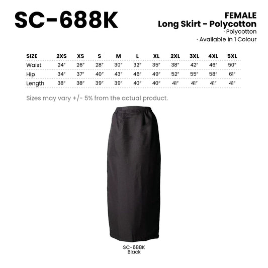 SC-688K size chart and all 1 colourway with codes and names