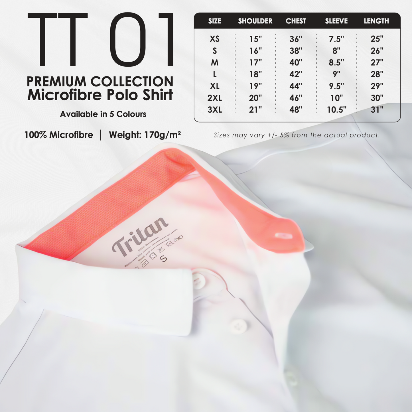 Premium Microfibre Polo Shirt | Size Chart | TT01