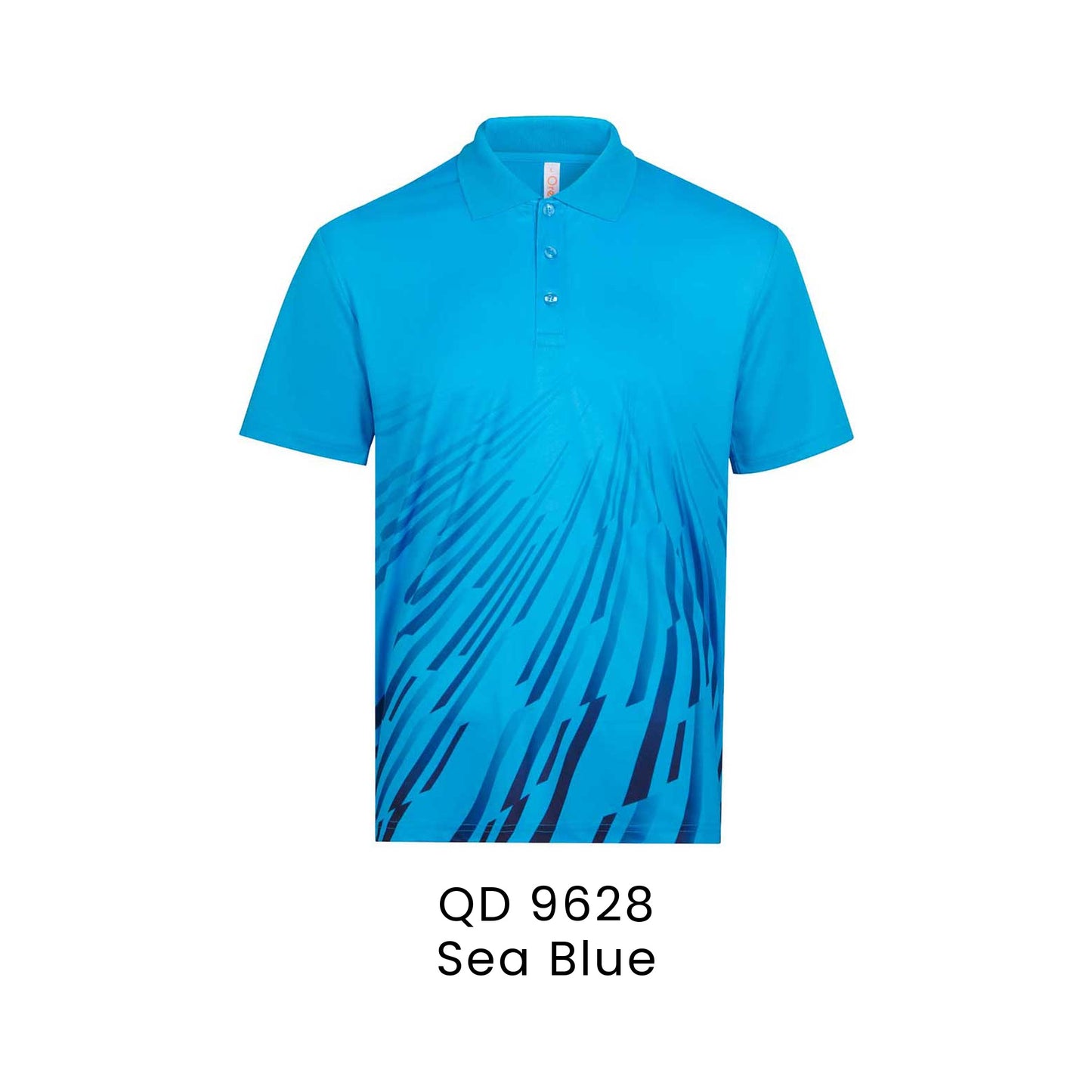 QD 9628 Sea Blue - QD96 unisex sublimation mini eyelet polo shirt in 100% microfibre 150gsm