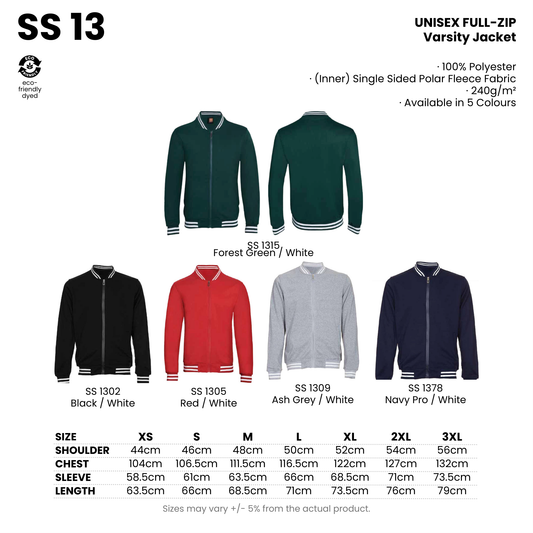 SS 13 size chart and all 5 colourways with codes and names