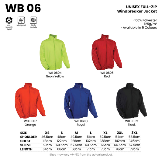 WB 06 size chart and all 5 colourways with codes and names