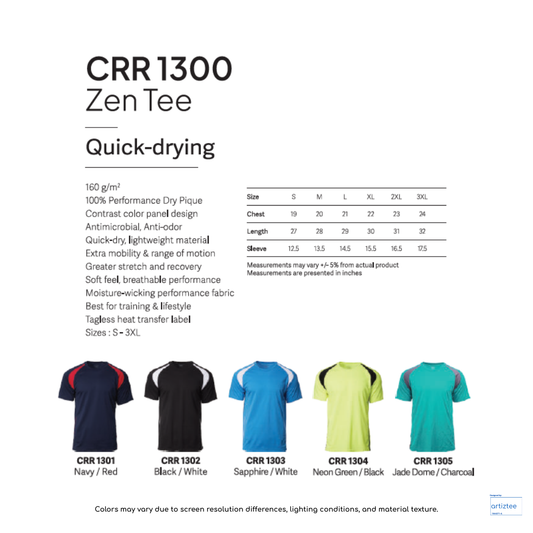 Zen Tee 160gsm Unisex CRR1300 Artiztee Collection Size Chart