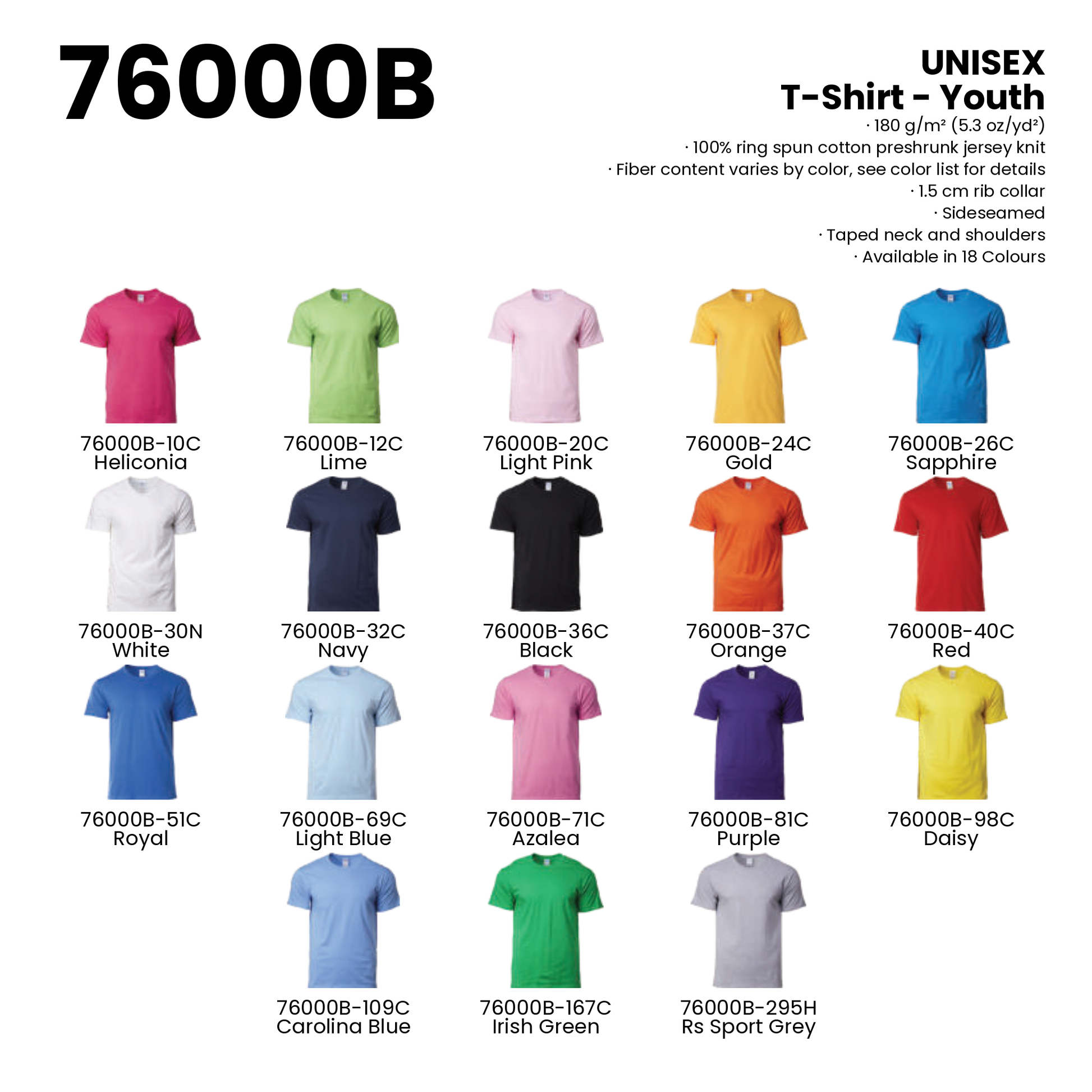T-Shirt - Youth | Unisex | 180gsm | 76000B | Artiztee | Collection