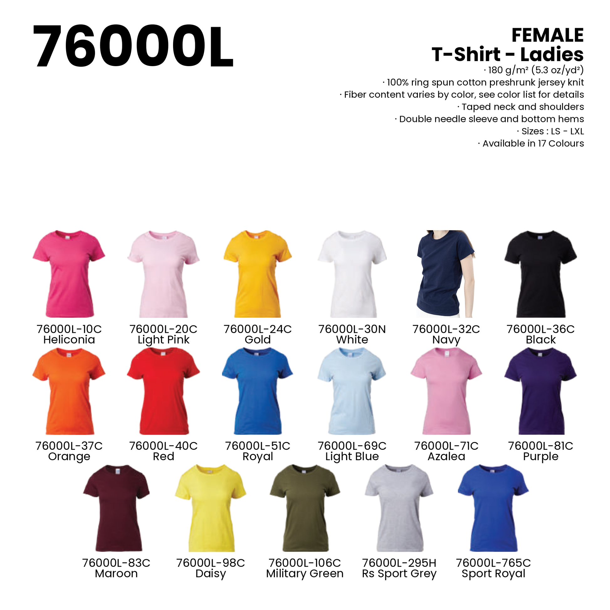 T-Shirt - Ladies | Female | 180gsm | 76000L | Artiztee | Collection