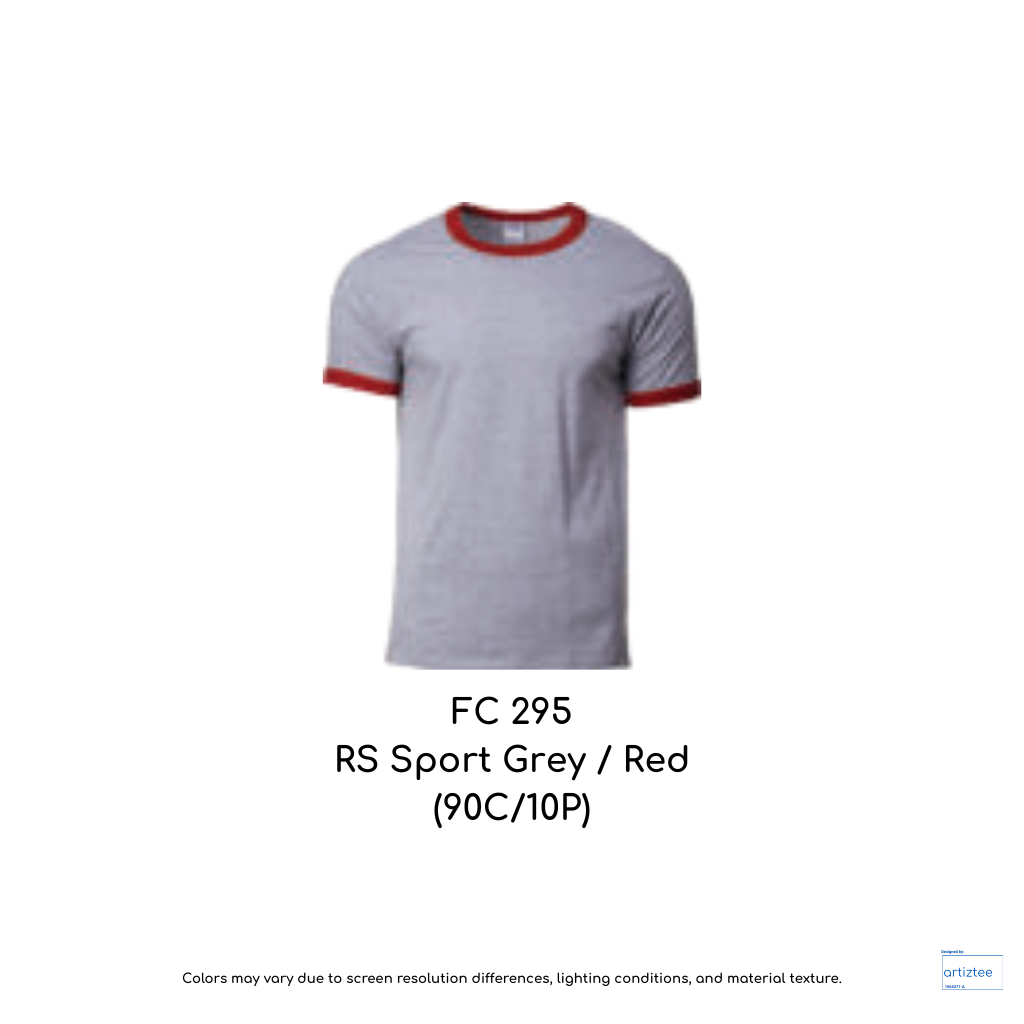 T-Shirt - Adult Ringer | Unisex 180gsm | RS Sport Grey / Red | FC295 | 76600