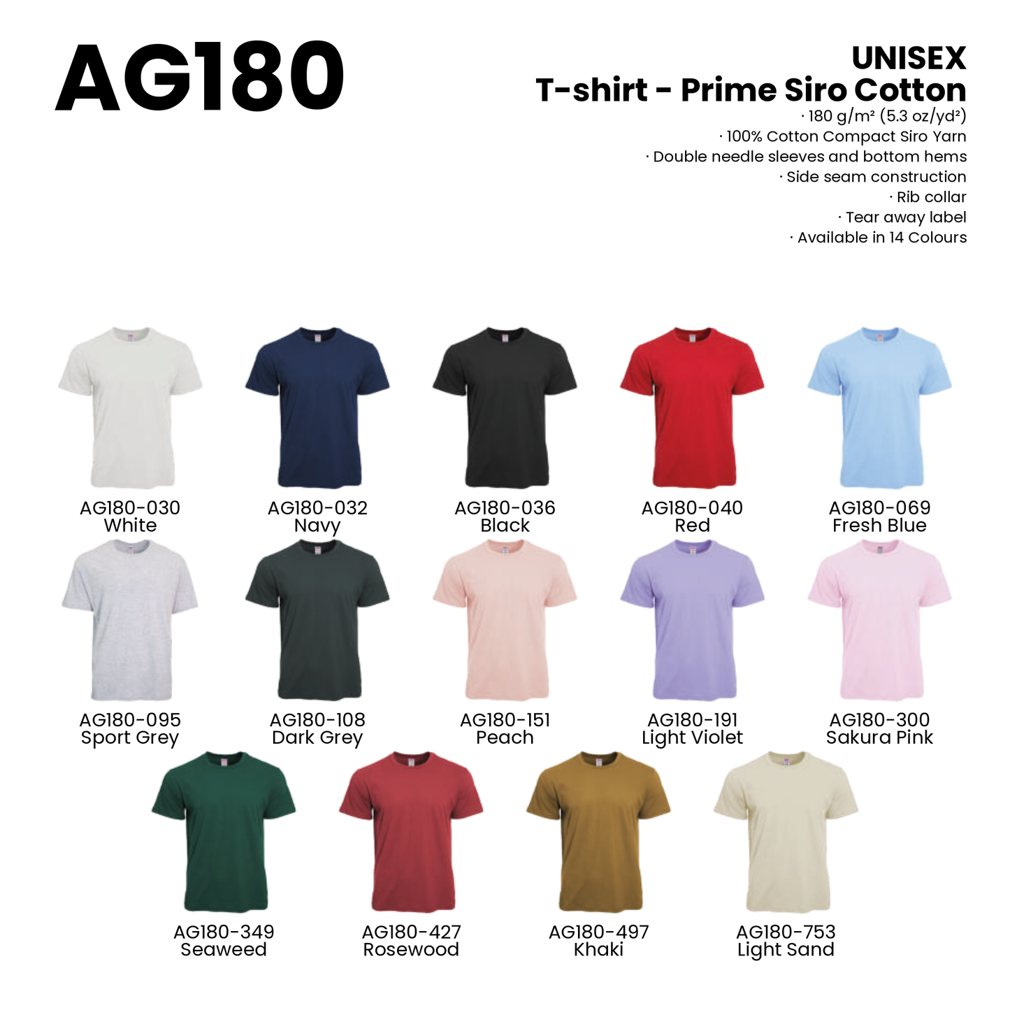 T-shirt - Prime Siro Cotton | Unisex | 180gsm | AG180 | Artiztee | Collection