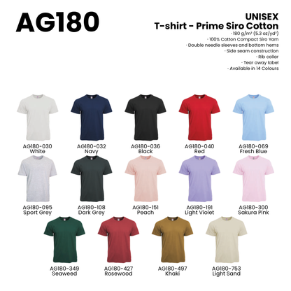 T-shirt - Prime Siro Cotton | Unisex | 180gsm | AG180 | Artiztee | Collection