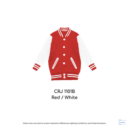 Kid Varsity Jacket Snap Button - Unisex | Red/White | CRJ1101B | Artiztee