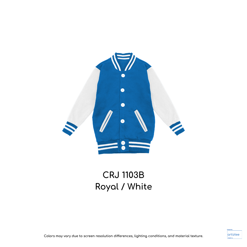 Kid Varsity Jacket Snap Button - Unisex | Royal/White | CRJ1103B | Artiztee