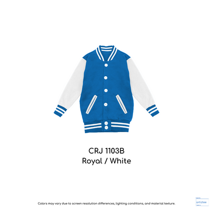 Kid Varsity Jacket Snap Button - Unisex | Royal/White | CRJ1103B | Artiztee