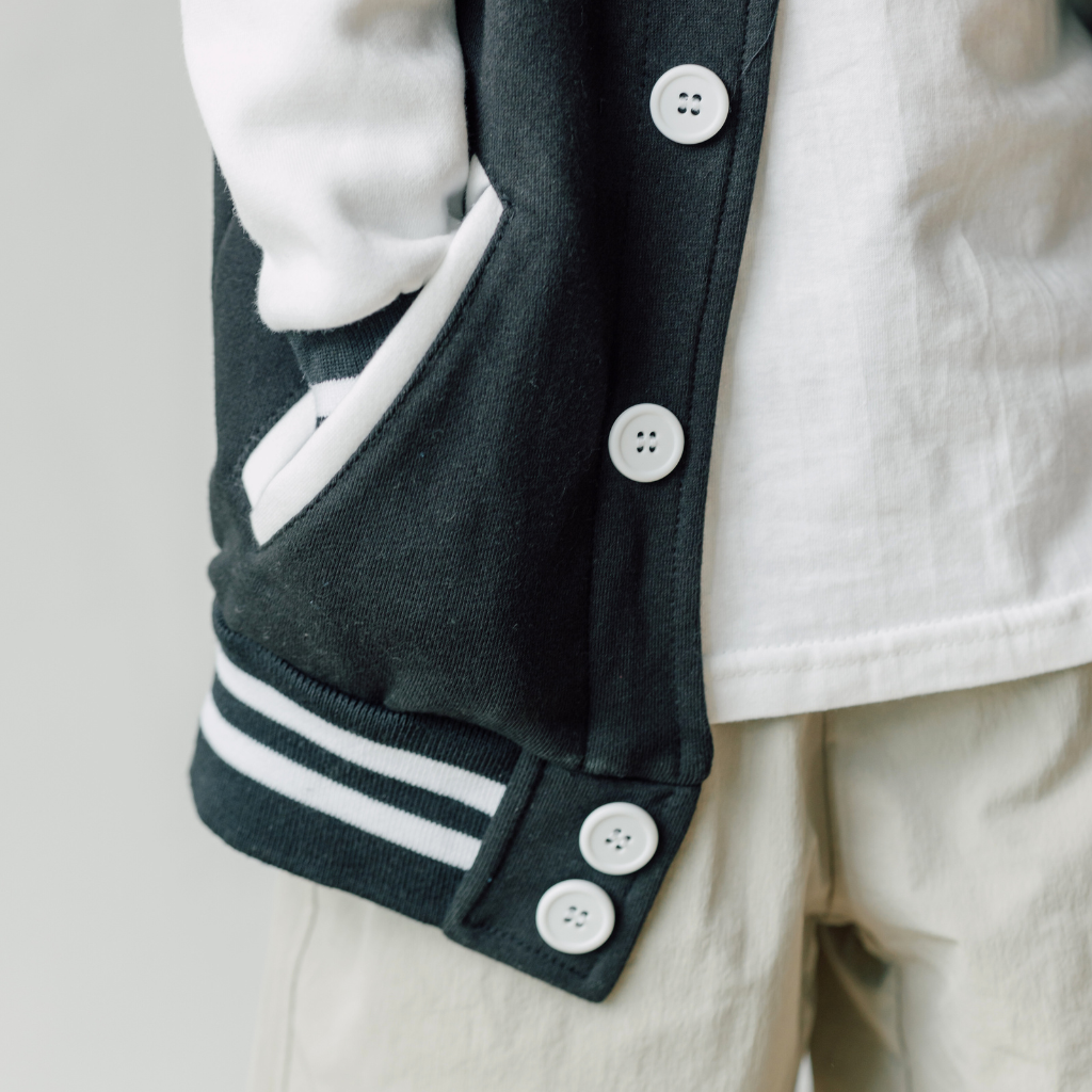 Kid Varsity Jacket Snap Button - Unisex | Navy White Model | CRJ1104B | Artiztee