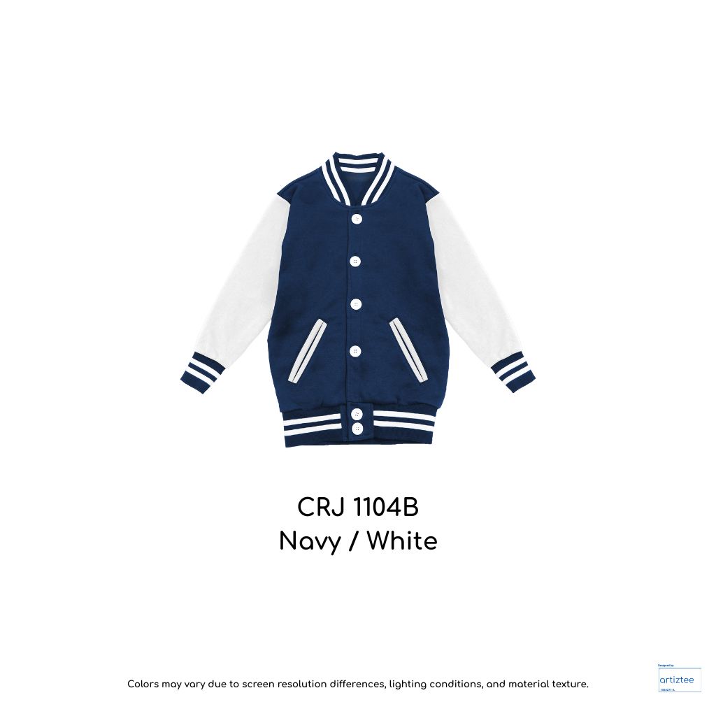 Kid Varsity Jacket Snap Button - Unisex | Navy/White | CRJ1104B | Artiztee