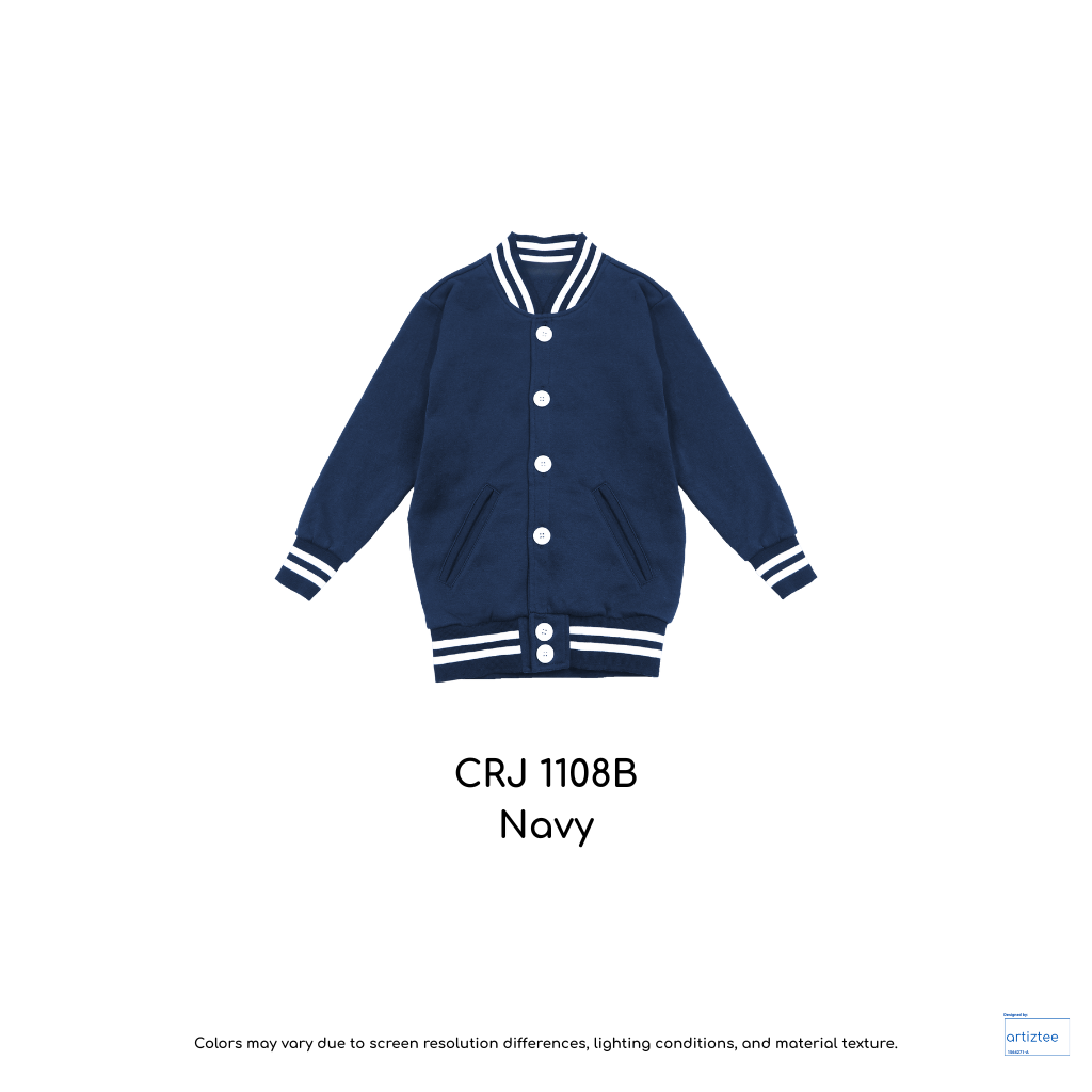 Kid Varsity Jacket Snap Button - Unisex | Navy | CRJ1108B | Artiztee