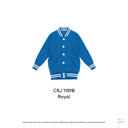 Kid Varsity Jacket Snap Button - Unisex | Royal | CRJ1109B | Artiztee