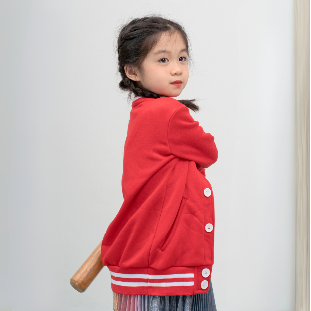 Kid Varsity Jacket Snap Button - Unisex | Red Girl Model | CRJ1110B | Artiztee