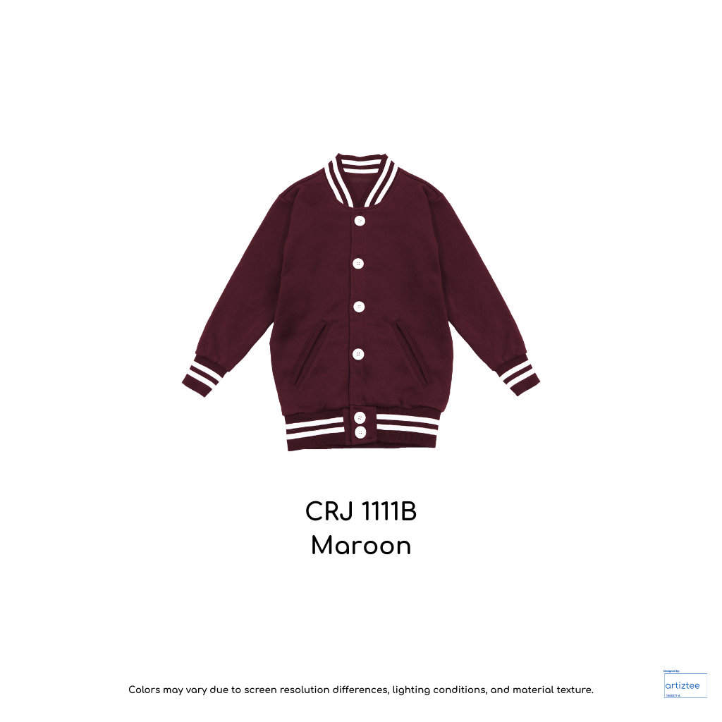 Kid Varsity Jacket Snap Button - Unisex | Maroon | CRJ1111B | Artiztee