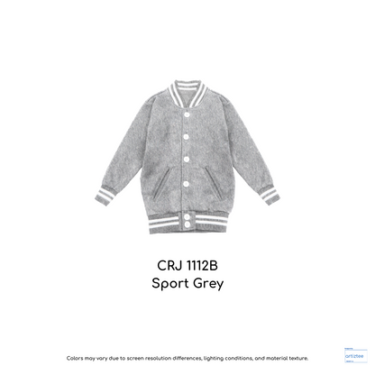Kid Varsity Jacket Snap Button - Unisex | Sport Grey | CRJ1112B | Artiztee
