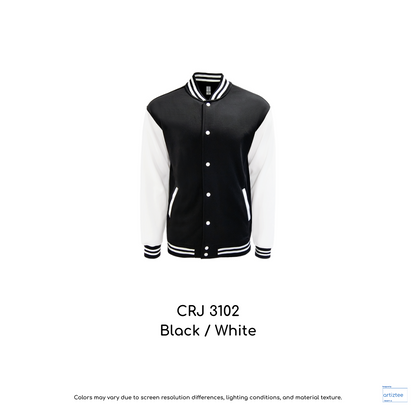 Varsity Jacket Snap Button - Unisex | Black/White | CRJ3102 | Artiztee