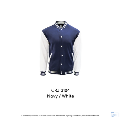 Varsity Jacket Snap Button - Unisex | Navy/White | CRJ3104 | Artiztee